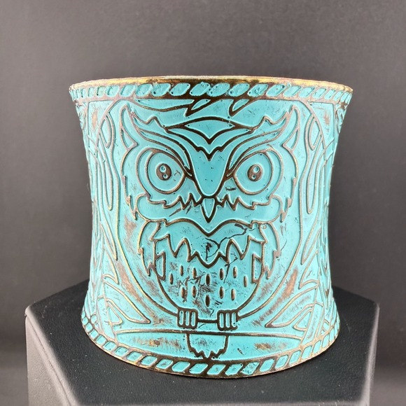 Estate Jewelry - Wide Cuff Turquoise Patina Owl Cuff Bracelet